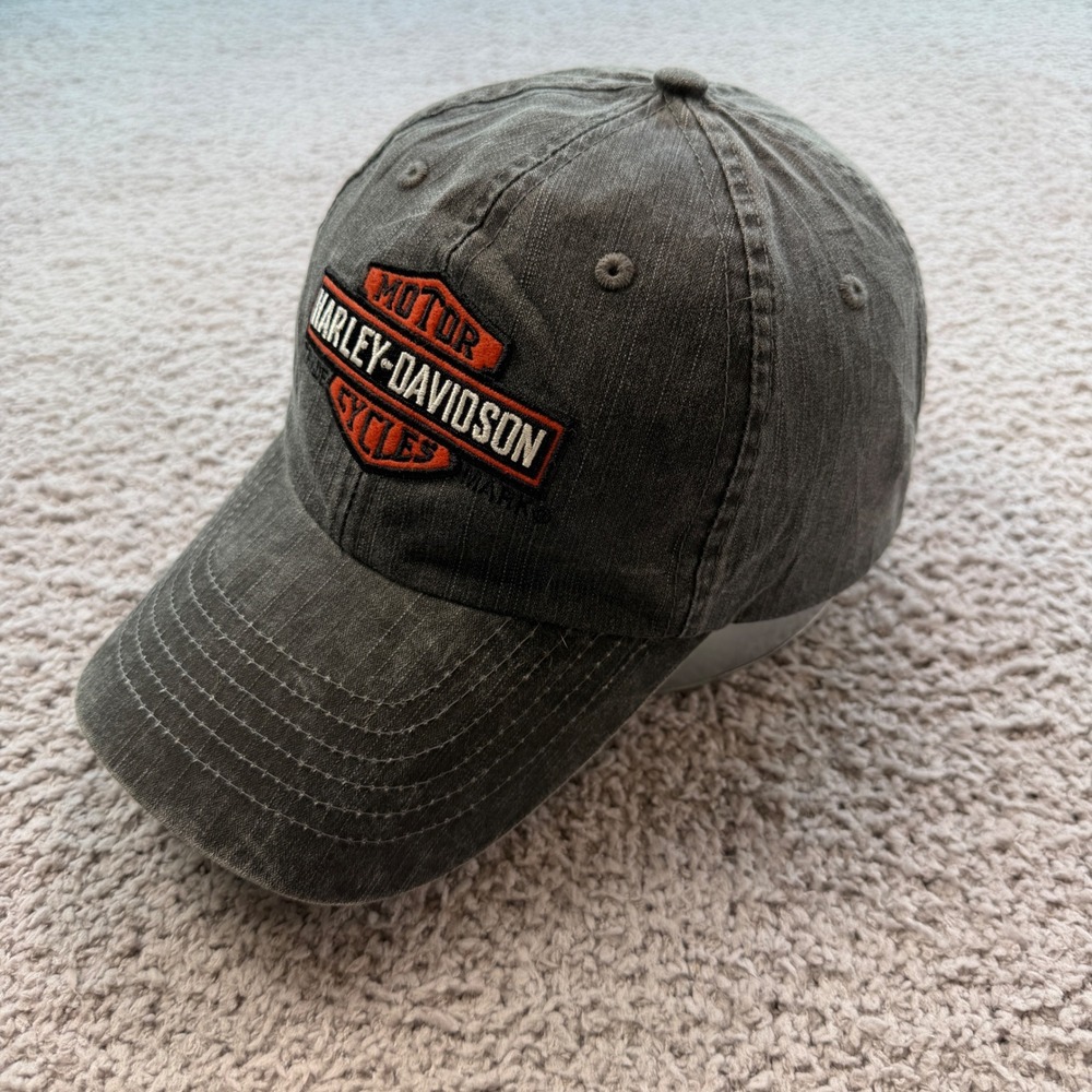 Harley-Davidson Men Faded Black Embroidered Logo Adjustable Strapback Hat